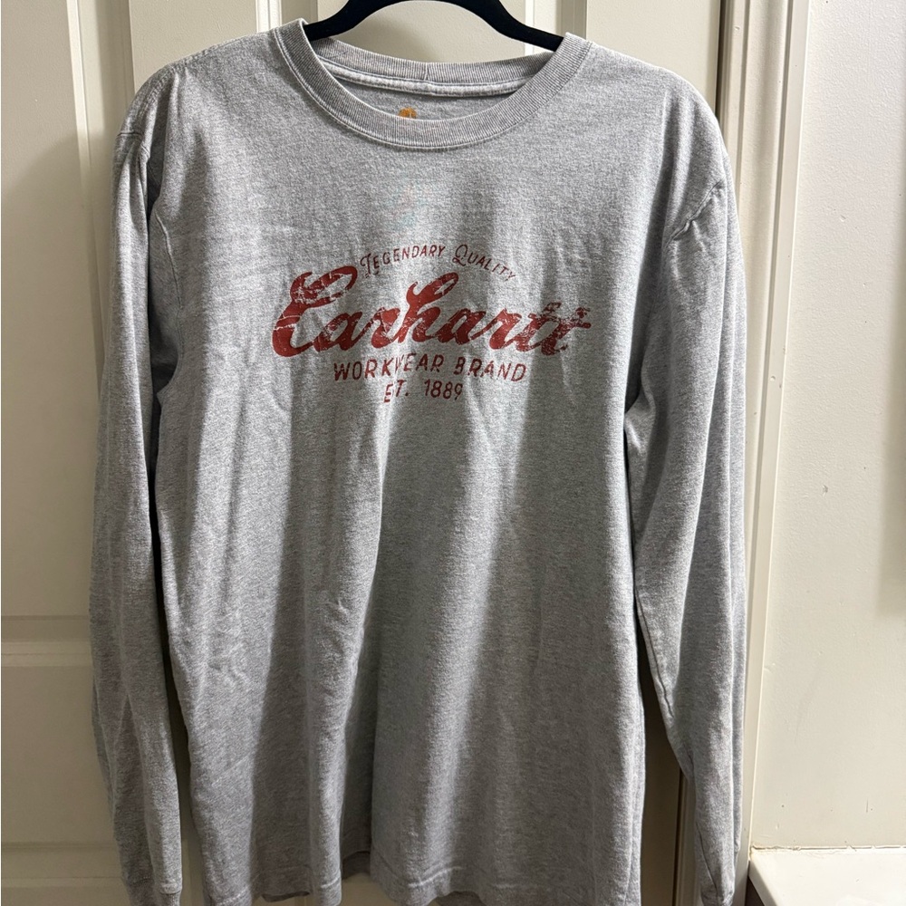Carhartt Heather Gray Long Sleeve Tee with Red Logo. Size Medium.
